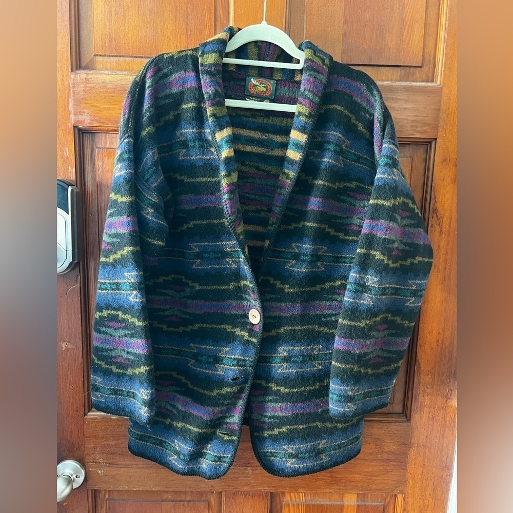 Vintage Alps Wool Cardigan Coat Jacket | Southwestern Aztec | Shawl Oversized M - Picture 8 of 8